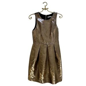 Eliza‎ J Metallic Gold Party Dress Sleeveless Pleated Size 4